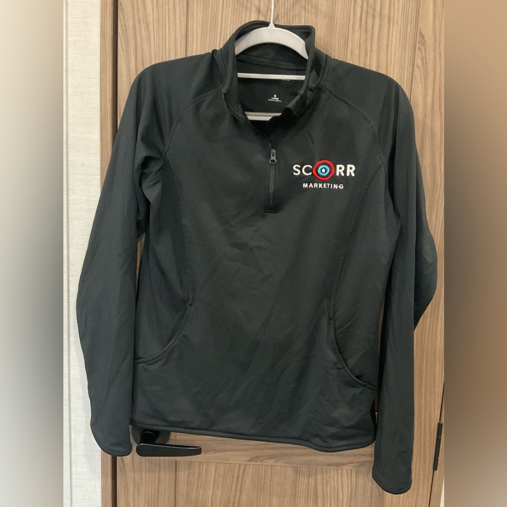 Sport Tex Ladies ZIP Neck Long Sleeve Thumb Hole Black Ath. Sweat Shirt Small